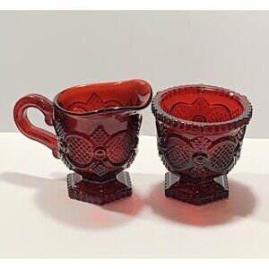 Avon Ruby Red Glass Creamer And Sugar Bowl Cape Cod Collection